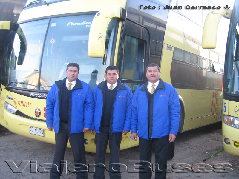 Marcopolo Paradiso 1800 DD / Scania K420 / Romani Conductores: Sr. Hernan Muñoz, Sr. Victor Zepeda Asistente: Sr. Juan Castillo